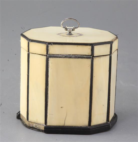 A Regency ten sided inlaid ivory tea caddy, height 4.25in.